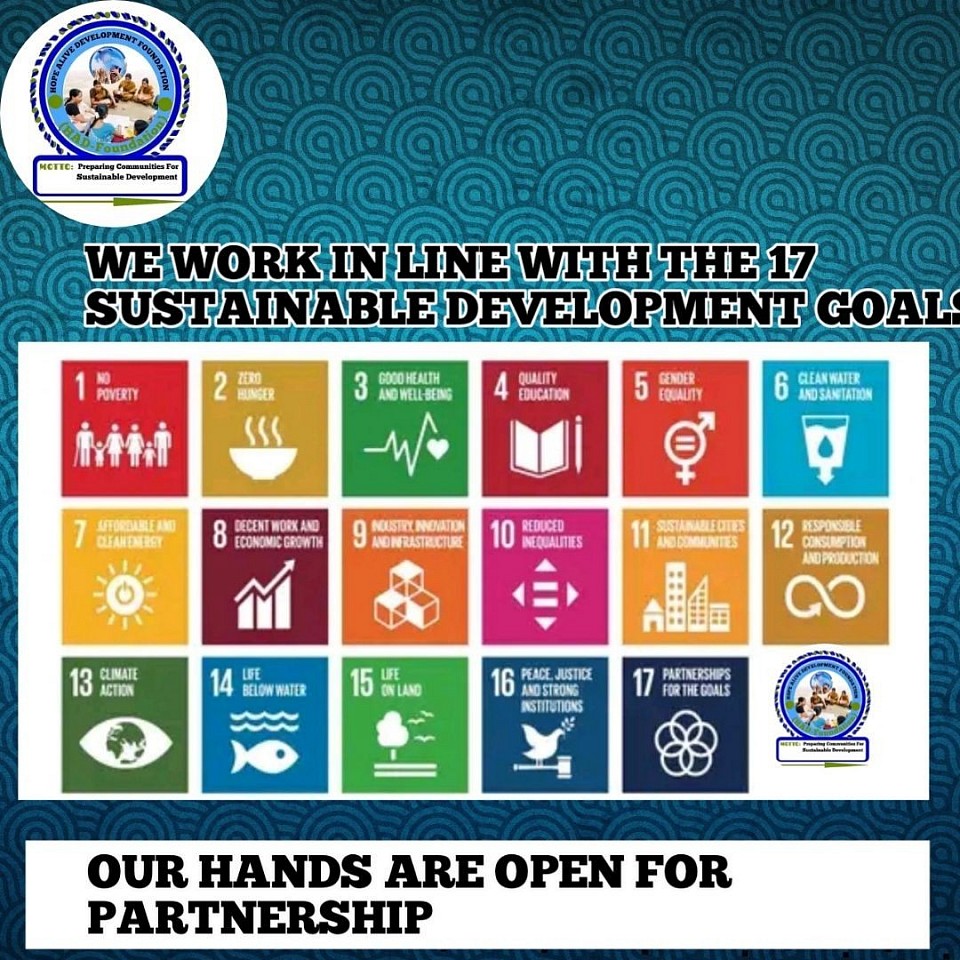 We are thrilled to announce that Hope Alive Development Foundation is now a global organization actively engaged with the United Nations' 17 Sustainable Development Goals (SDGs). These goals serve as a roadmap for a more sustainable and equitable future for all.Our commitment to the SDGs reinforces our dedication to making a meaningful impact on a global scale, addressing key issues such as poverty, education, healthcare, gender equality, and environmental sustainability. By aligning our work with these goals, we aim to contribute to a better world for current and future generations.We are grateful for your continued support as we strive to achieve these ambitious goals and create positive change around the world. Together, we can make a difference.